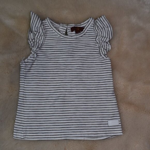7 For All Mankind Girls Denim Overall Shorts Striped T-Shirt Set Size 12 Months - Picture 4 of 9